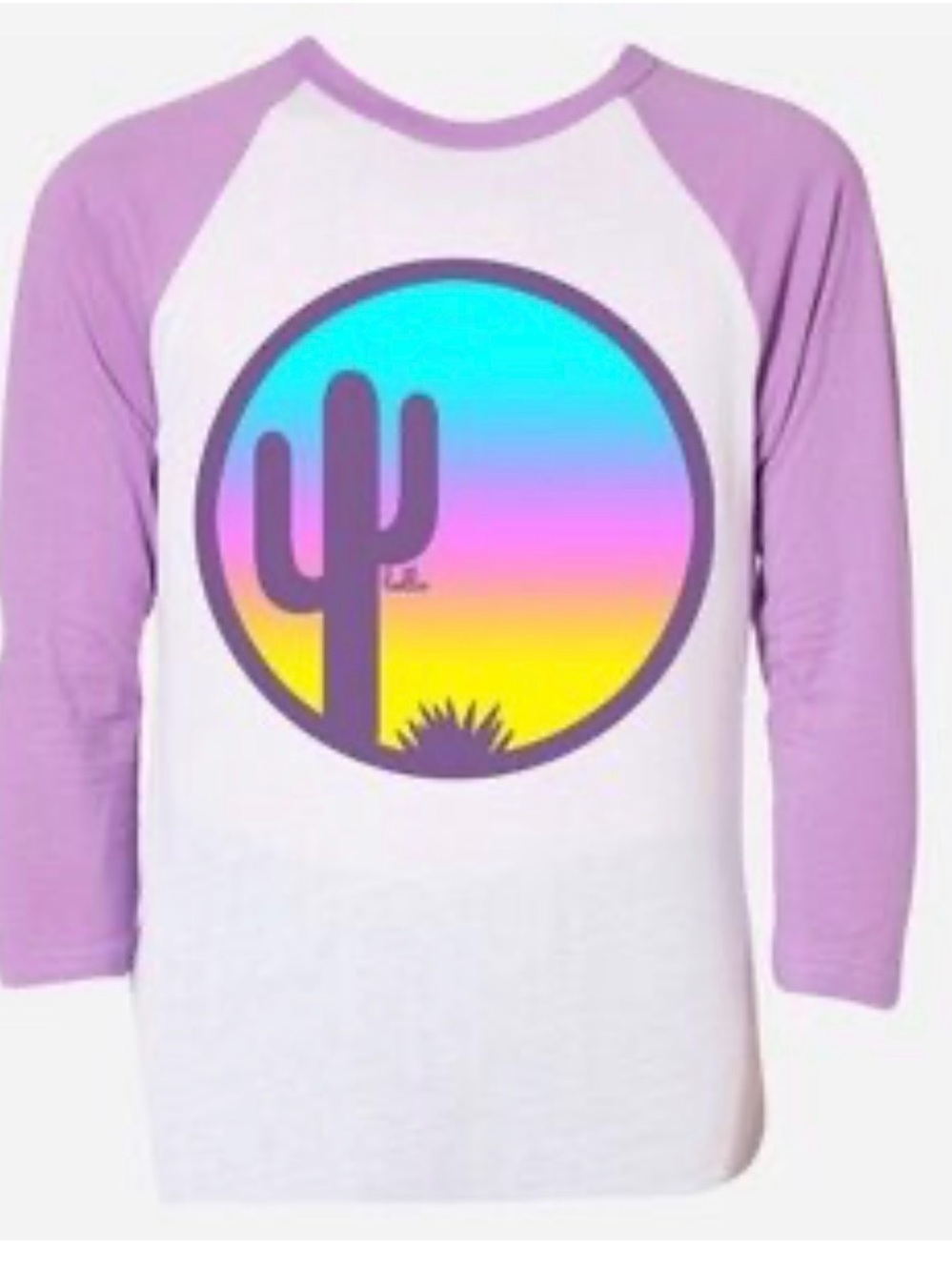 Hello Apparel Arizona Desert Saguaro Cactus Sunset Raglan Baseball Tee, S